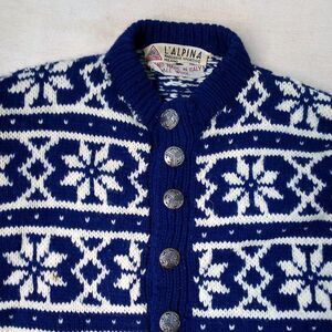 Vintage L'Alpina Striped Nordic Pattern Wool Cardigan Sweater